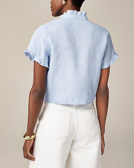 Ruffle-trim button-up shirt in linen | J. Crew US