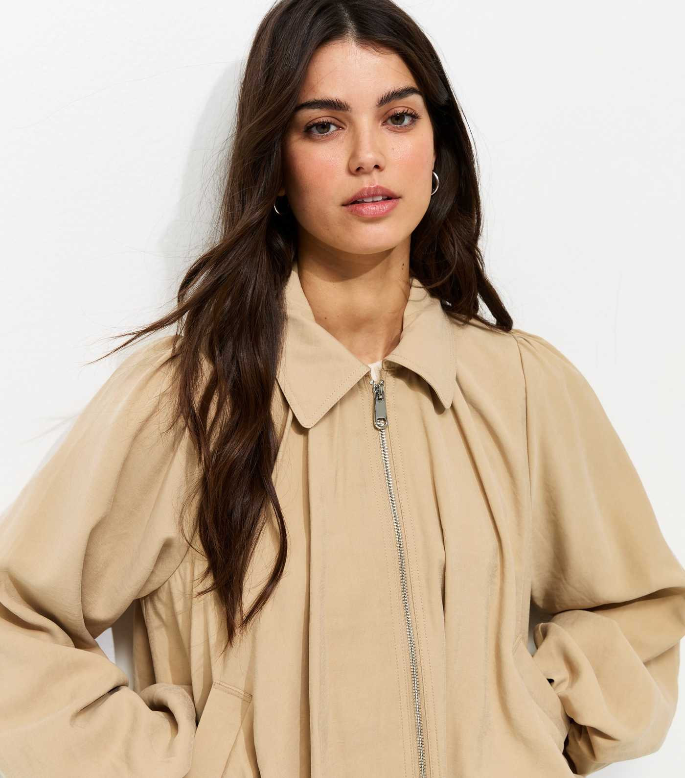 Camel Gathered Sleeve Zip Front Jacket | New Look | New Look (UK)