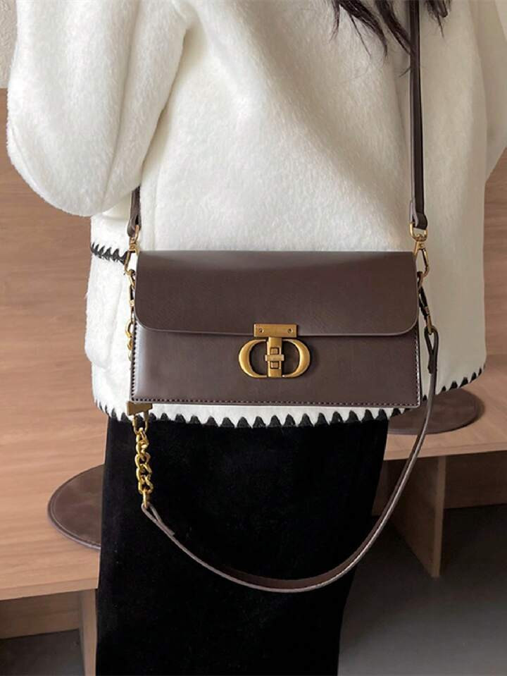 1pc Chain Strap Pu Leather Shoulder Bag With 2 Replacement Shoulder Straps, Trendy Solid Color Si... | SHEIN