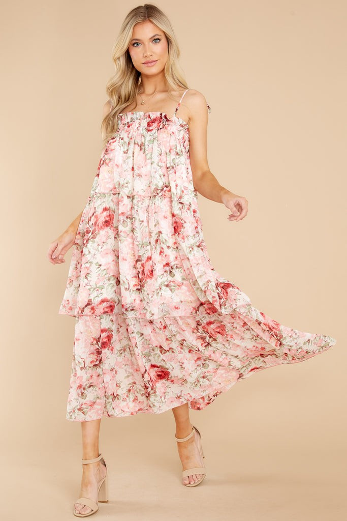 Flourishing Frenzy Pink Floral Print Midi Dress | Red Dress 