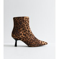 Women's Wide Fit Stone Leopard Print Kitten Heel Ankle Boots Vegan New Look | New Look (UK)