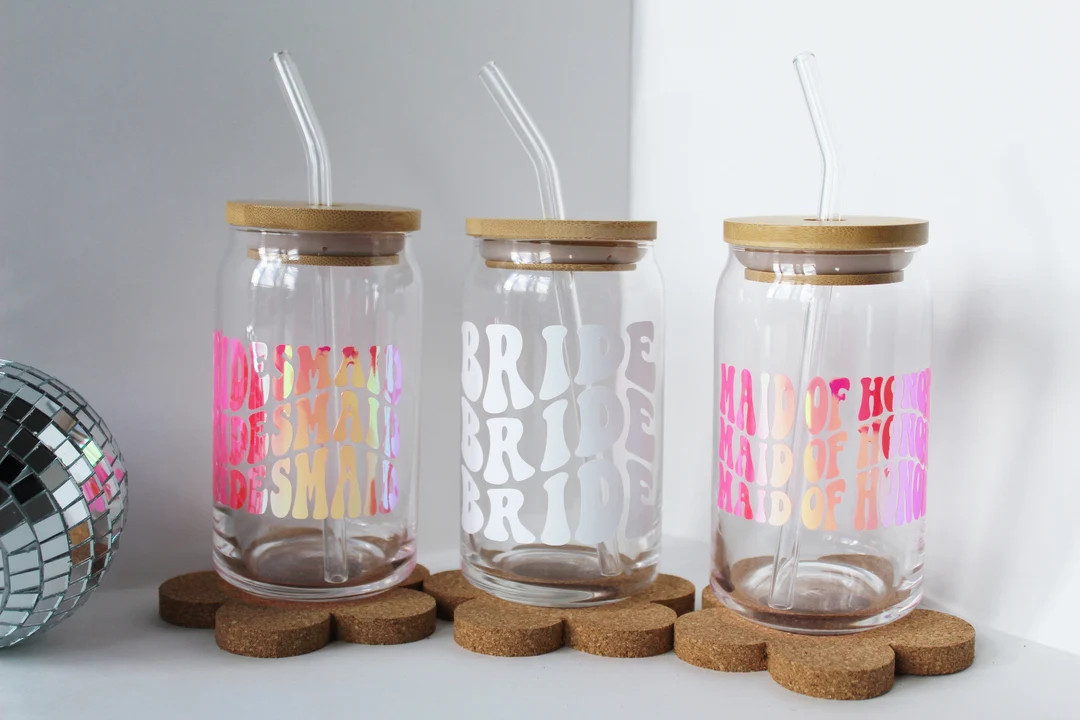 Bride Beer Can Glass Cup W/ Lid and Straw  Disco Groovy - Etsy | Etsy (US)