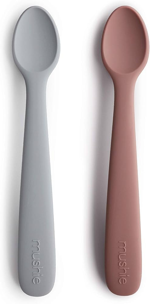 mushie Silicone Baby Feeding Spoons | 2 Pack (Stone/Cloudy Mauve) | Amazon (US)