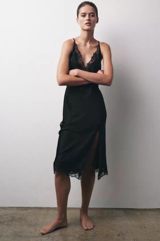 SATIN EMBROIDERED LACE DRESS | Zara US