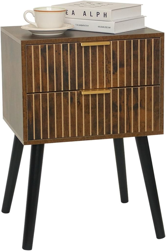MaxSmeo Mid Century Nightstand, Modern Bedside Table with 2 Drawers, Small End Side Table for Sma... | Amazon (US)