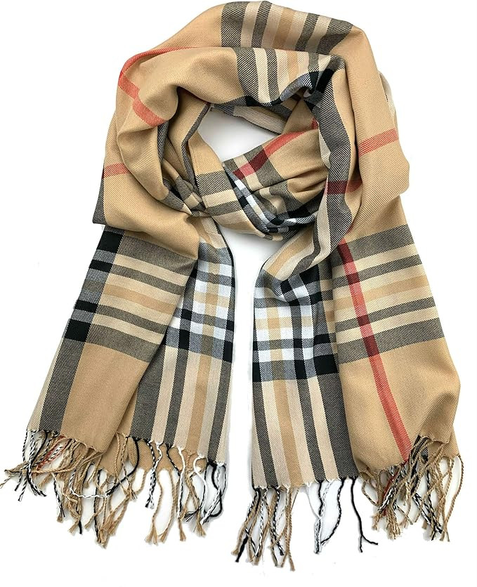 Plum Feathers Luxurious Classic Plaid Pattern Pashmina Blanket Scarf | Amazon (US)