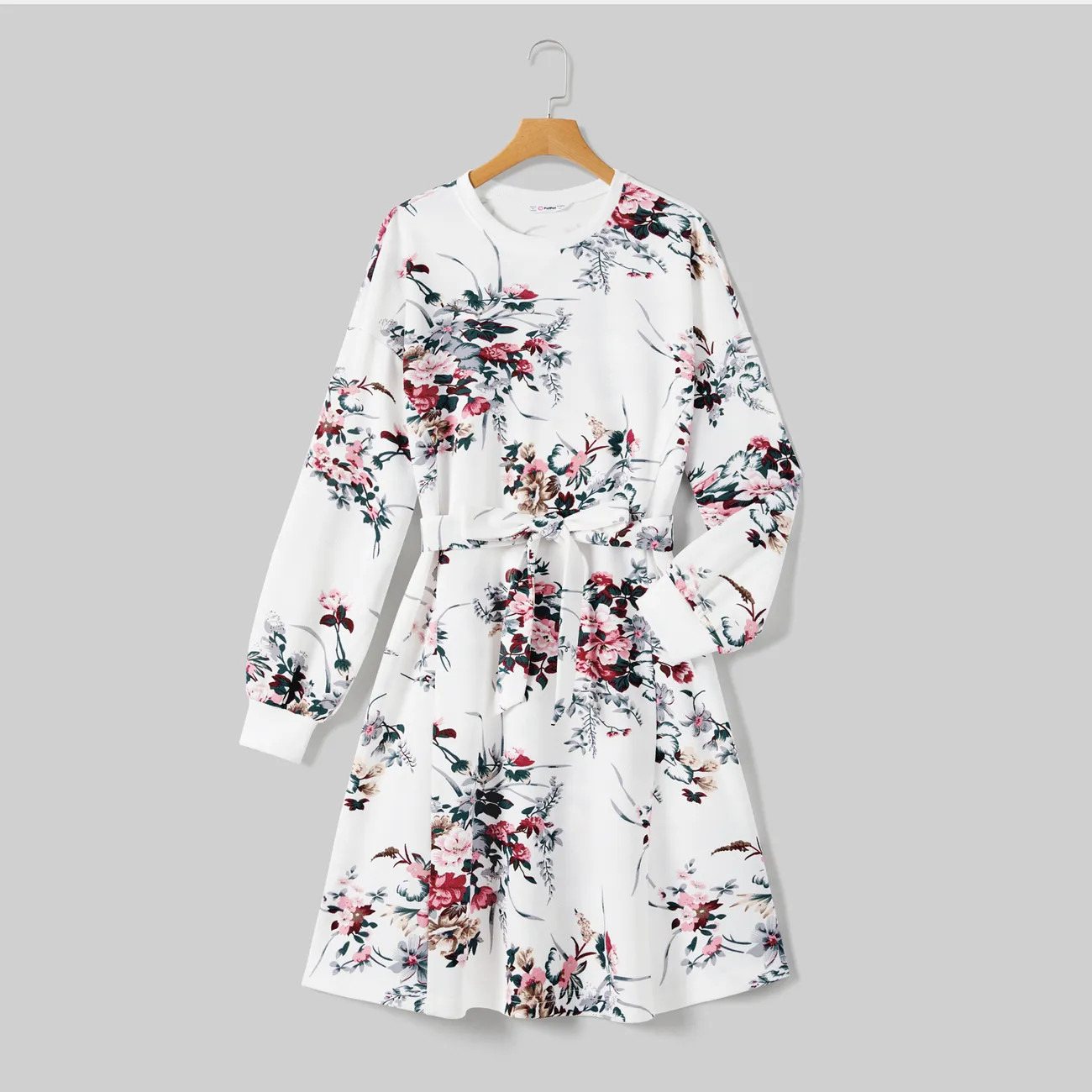Mommy and Me Flora Print Long-sleeve Belted Dresses | PatPat