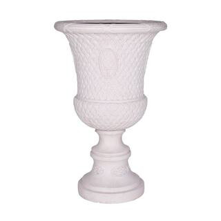 18 in. L x 18 in. W x 28 in. H Light Aged White Cast Stone Lattice Banded Urn | The Home Depot