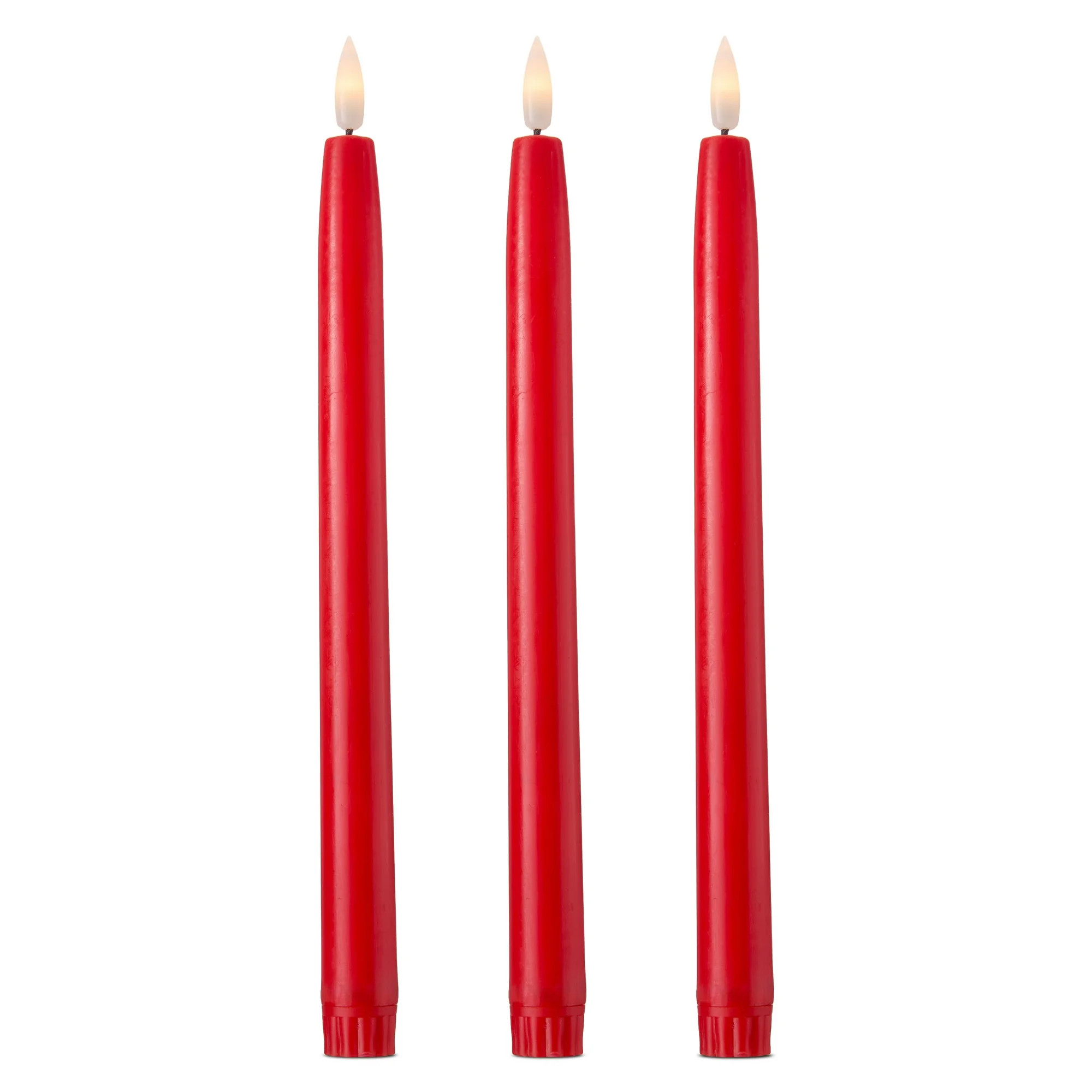 Battery Operated LED Flickering Flameless Wax Look Christmas Taper Candles, Red, 11", 3 Count, by... | Walmart (US)