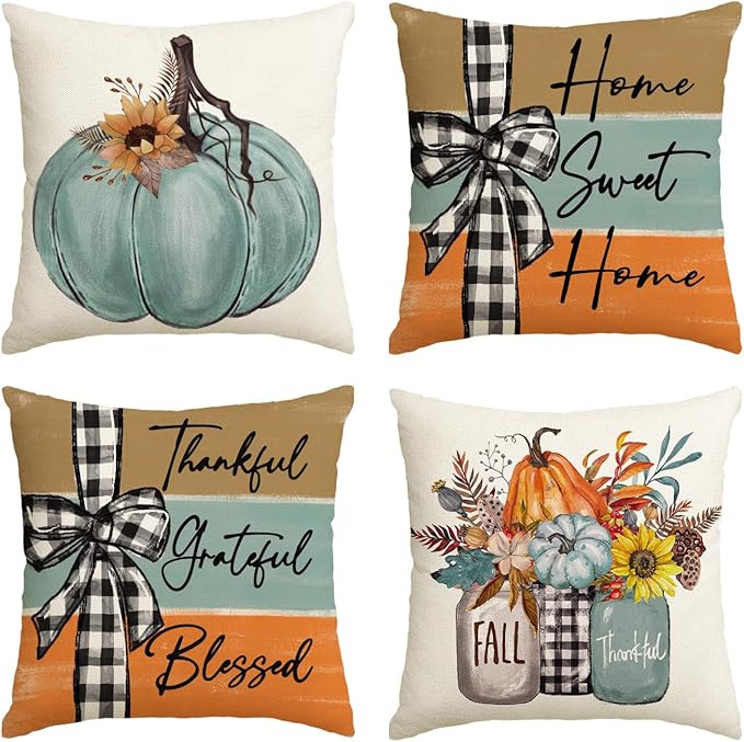 AVOIN colorlife Fall Pumpkin Home Sweet Home Throw Pillow Covers, 18 x 18 Inch Autumn Thankful Gr... | Amazon (US)