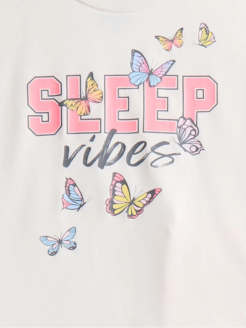 Wonder Nation Girls Short Sleeve Tee and Pants Pajama Set, 2-Piece, Sizes 4-18 | Walmart (US)