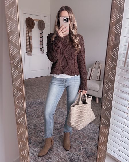 Loving this cotton cable sweater with jeans look. With fall around the corner, this is a great addition to your capsule. 

#LTKSeasonal #LTKworkwear #LTKstyletip