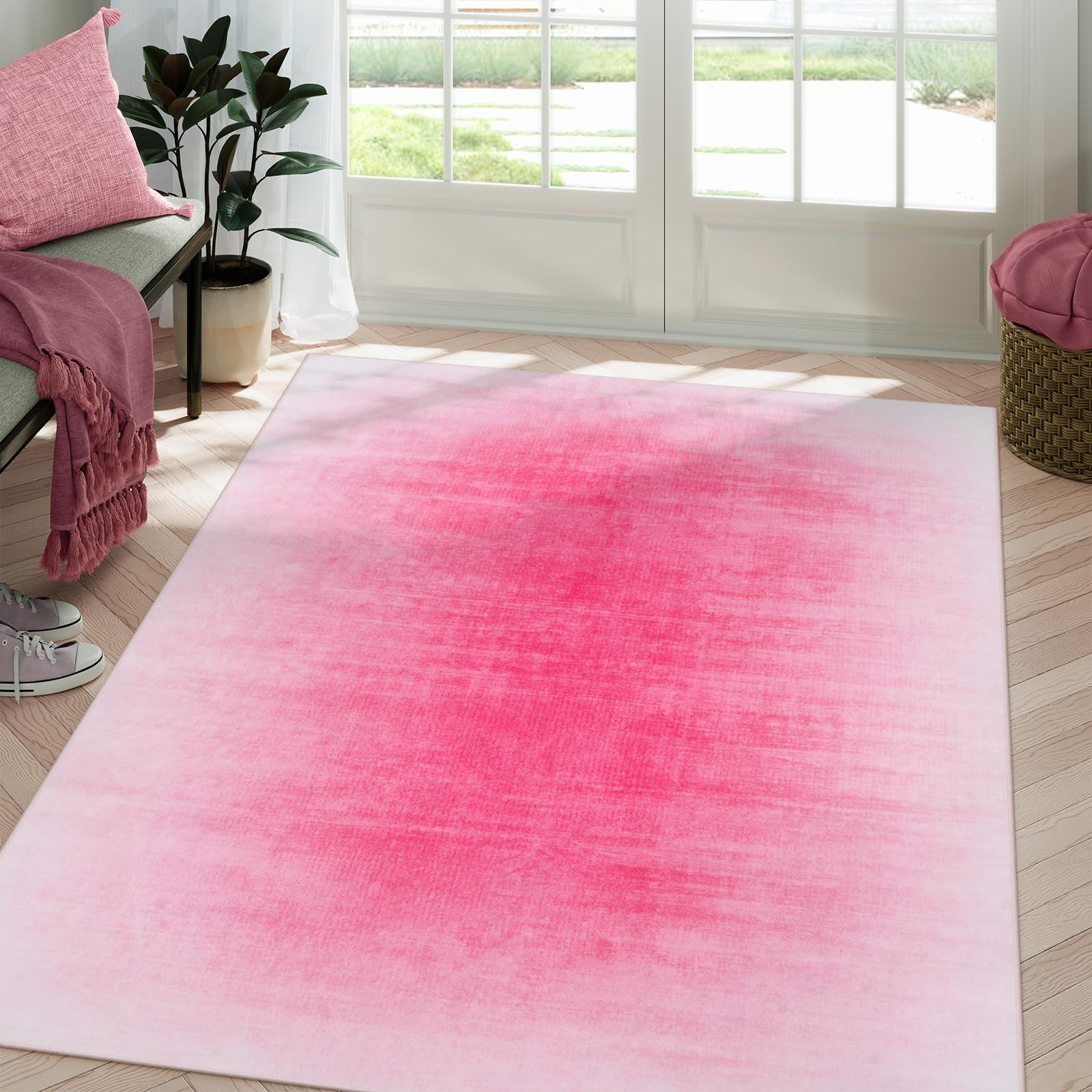 Collive Hot Pink 5x7 Area Rugs for Bedroom Girls, Contemporary Ombre Nursery Rug Washable Non-Sli... | Amazon (US)