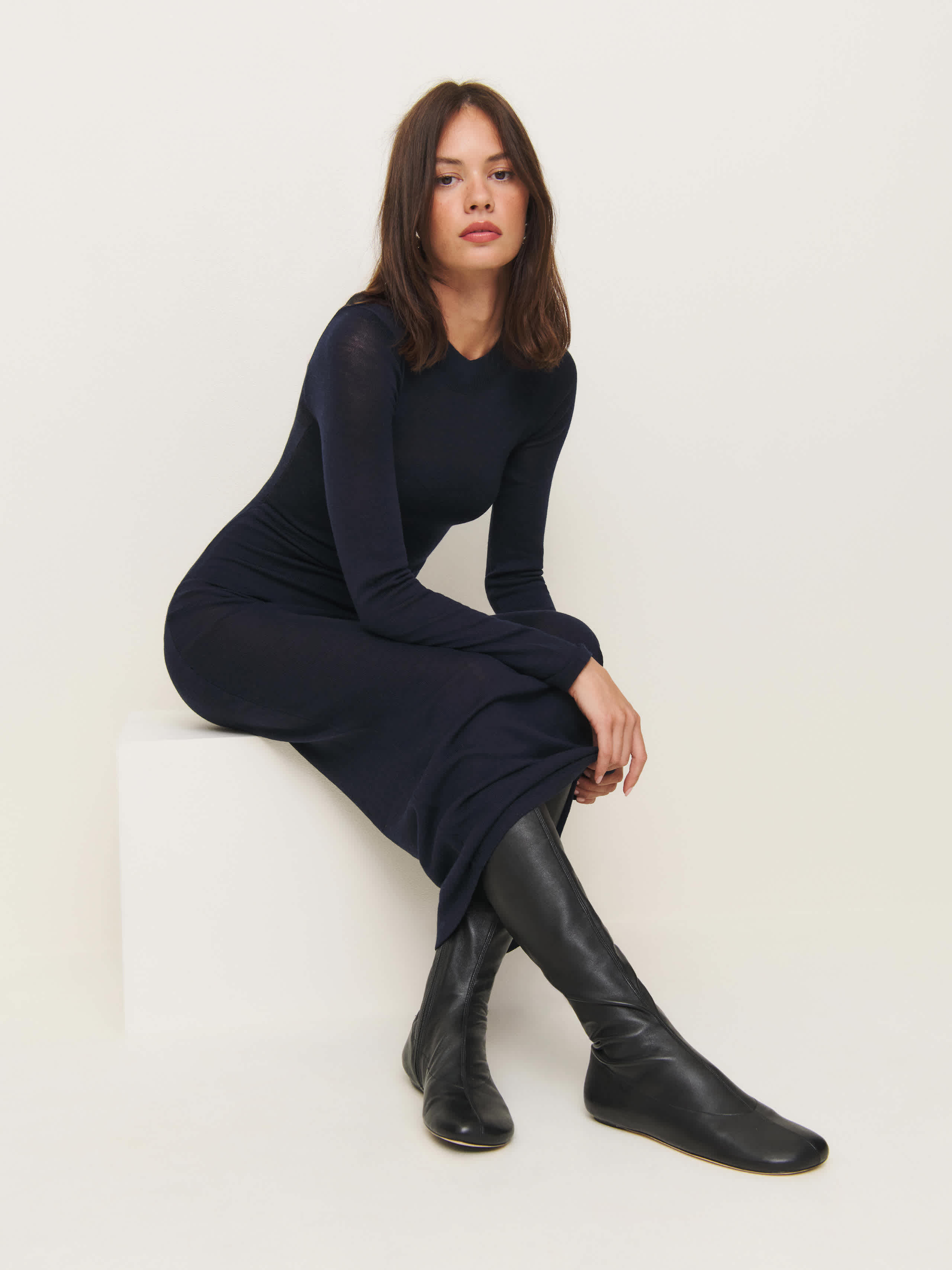Reformation Bradshaw Knee High Boot Black Stretch Leather 6.5 | Reformation (Global)