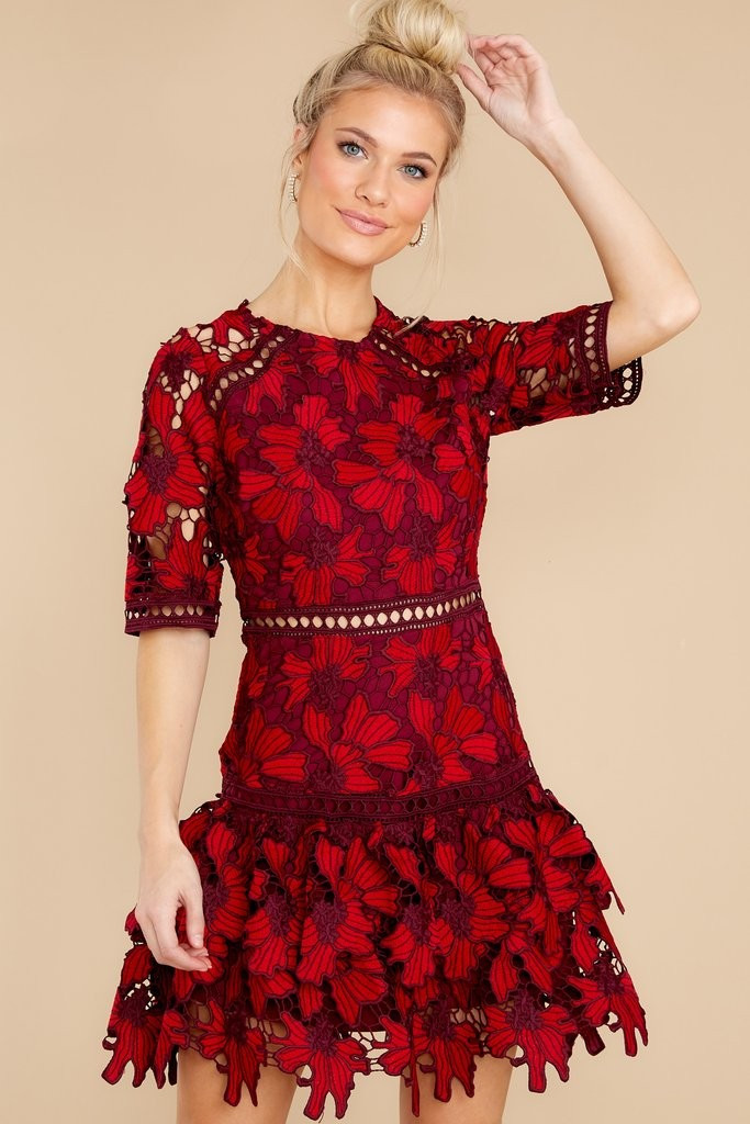 Oblivious Beauty Ruby Red Lace Dress | Red Dress 