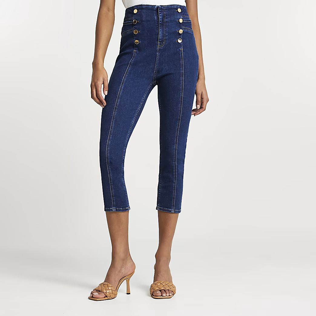 Dark Blue high waisted pedal pusher jeans | River Island (UK & IE)