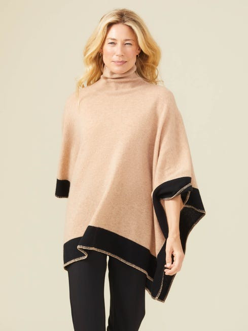 Noelle Cashmere Turtleneck Poncho in Color Block | J.McLaughlin