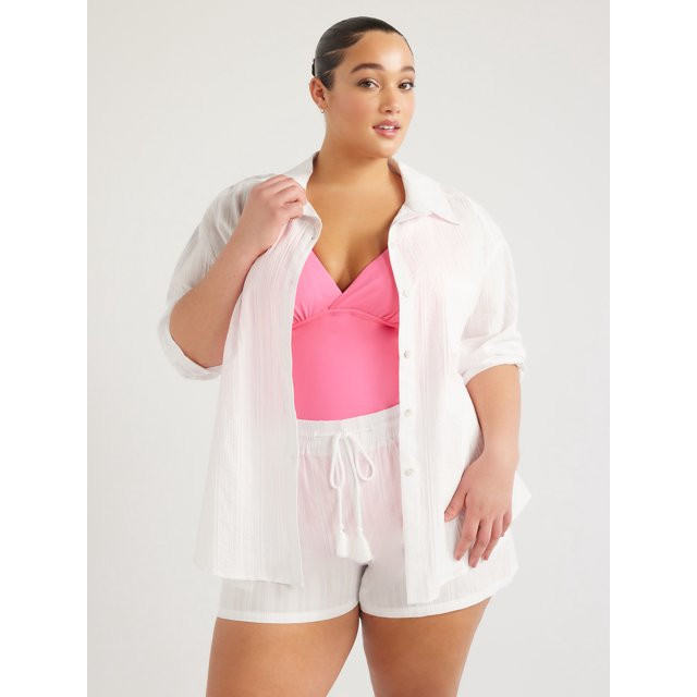 Time and Tru Women's and Women's Plus Cotton Pull On Coverup Shorts, Sizes XS-3X | Walmart (US)