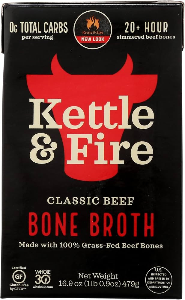 Kettle & Fire Beef Bone Broth, 100% Grass-Fed, Whole30, Gluten Free, 16.9 Oz (Pack of 6) | Amazon (US)