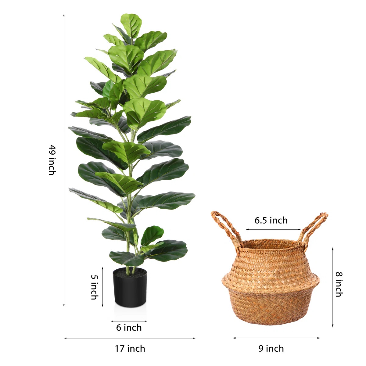 Adcock 49in Artificial Fiddle Leaf Fig Plant in Basket, Faux Green Plant, Fake Tree for Home Déc... | Wayfair North America