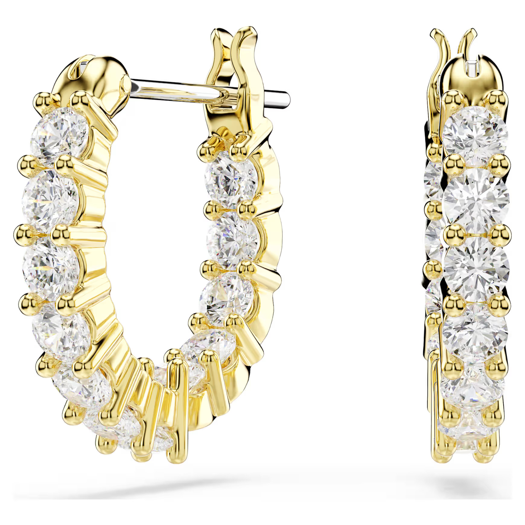 Matrix Vittore hoop earrings, Round cut, White, Gold-tone plated by SWAROVSKI | SWAROVSKI