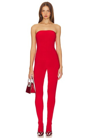 Norma Kamali Strapless Catsuit With Footsie in Tiger Red from Revolve.com | Revolve Clothing (Global)
