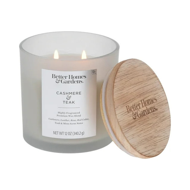 Better Homes & Gardens Cashmere Teak Scented 2-Wick Jar Candle 12oz Frosted | Walmart (US)