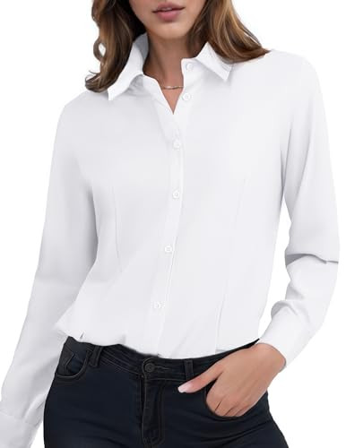 HOTOUCH Fitted White Button Down Shirt Women Long Sleeve Dress Blouse Collar Oxford Costumes | Amazon (US)