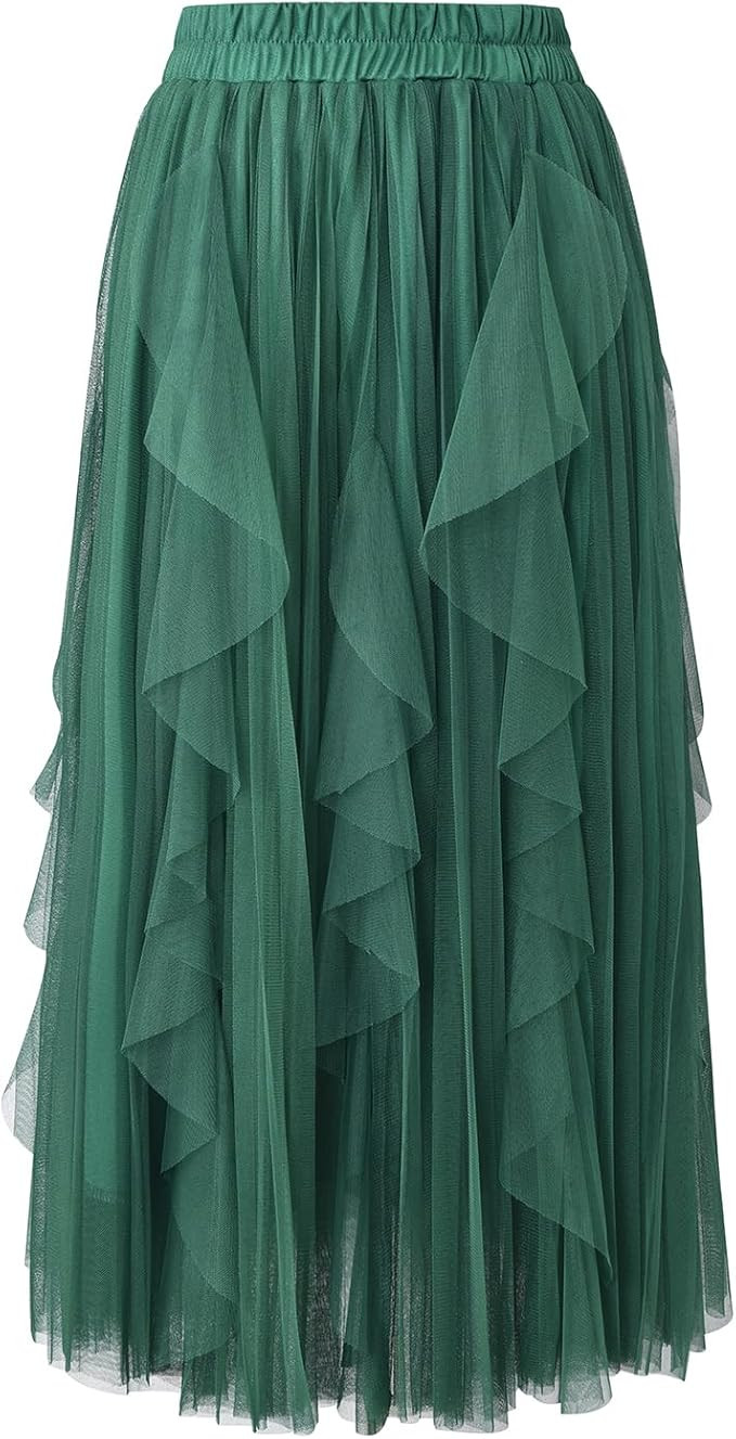 Apocrypha Womens A-Line Skirt Pleated Tulle Maxi Skirt Dance Party Casual Skirt | Amazon (US)