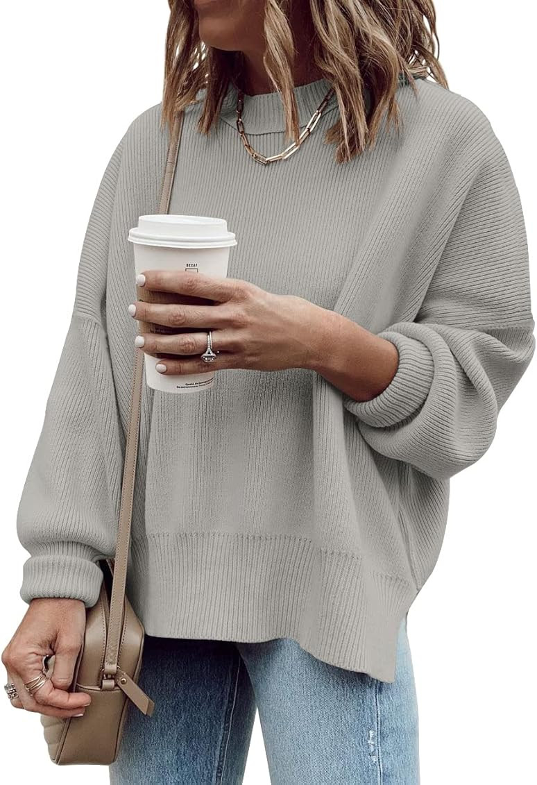 Imily Bela Womens Oversized Tunic Sweaters Fall Slouchy Long Sleeve Ribbed Knit Side Slit Pullover J | Amazon (US)
