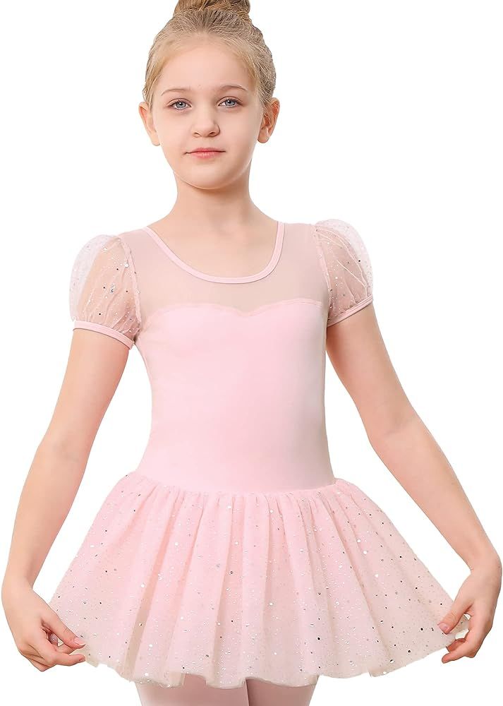 Stelle Puff Sleeve Ballet Leotards for Girls with Sparkly Tutu Skirted Toddler Dance Dress Outfit... | Amazon (US)