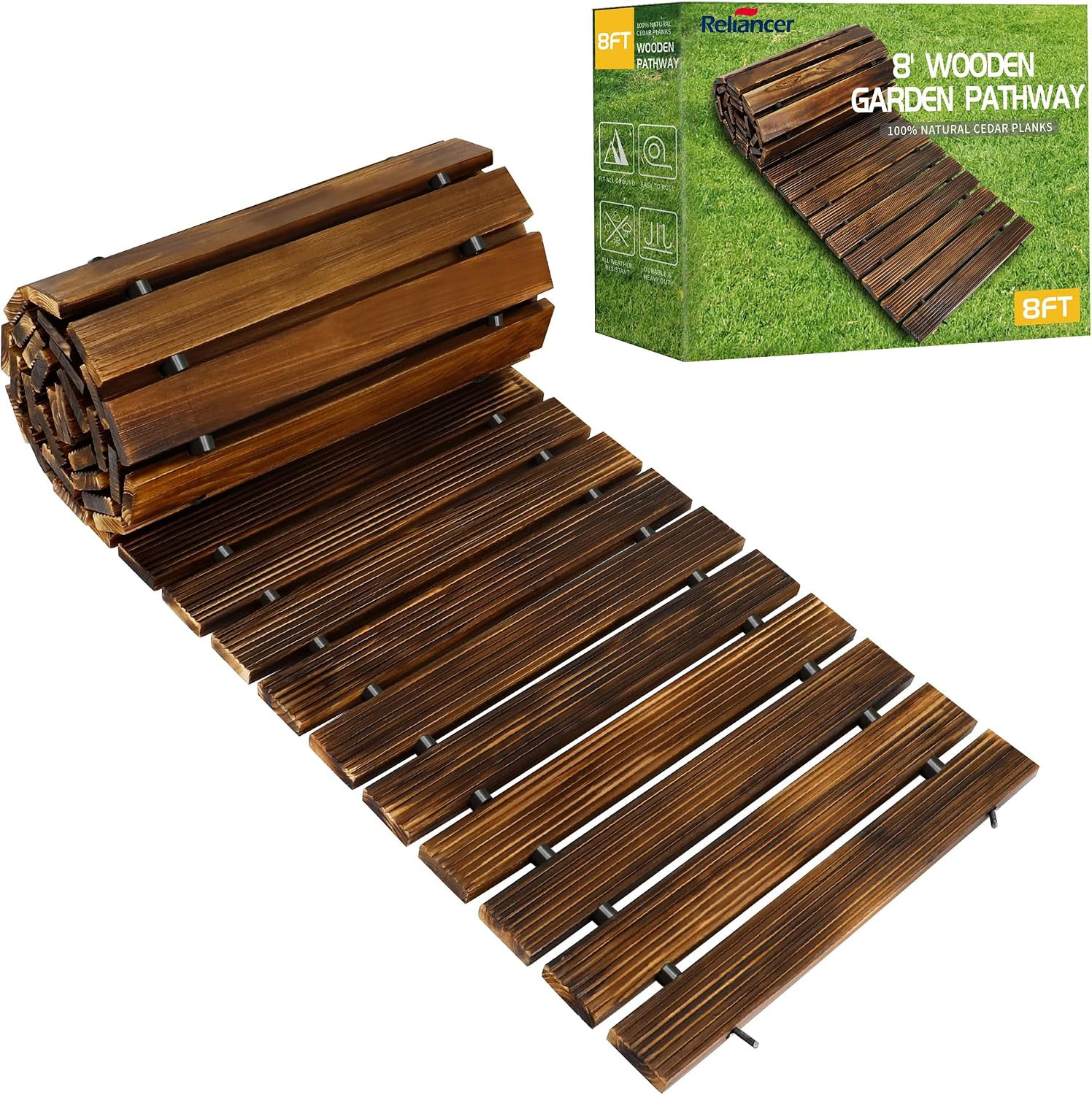 8' Wooden Garden Pathway,Outdoor Roll Out Cedar Straight Walkway,Patio Path Decorative Garden Boa... | Amazon (US)