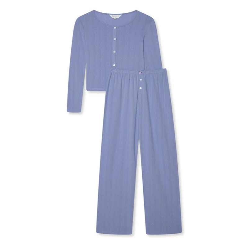 Pointelle Cardigan and Trouser Set- Blue Violet | The NAP Co