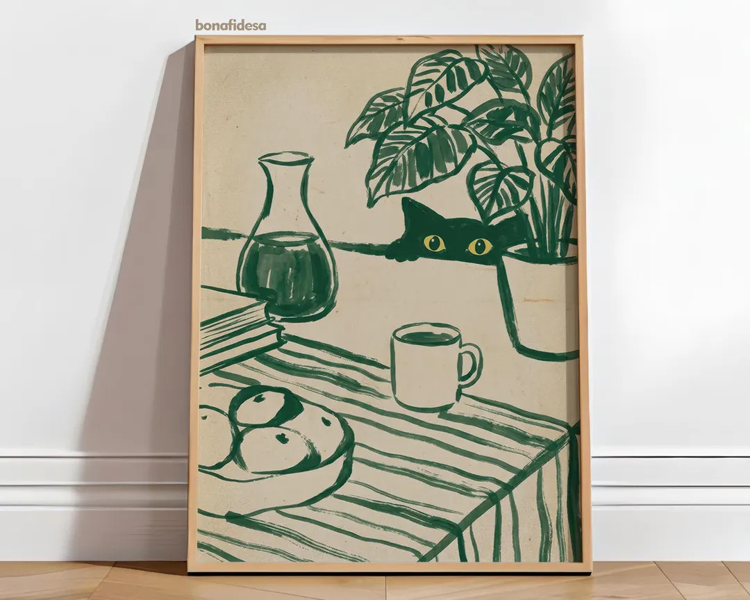 Sneaky Cat Print, Funny Kitchen Wall Art, Abstract Bar Cart Decor, INSTANT download Whimsical Ani... | Etsy (US)