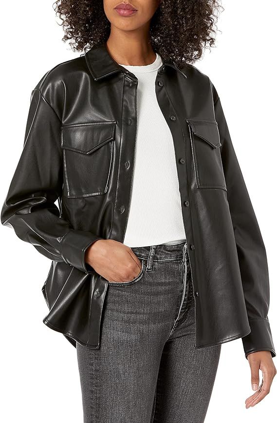 Amazon.com: The Drop Women's @lisadnyc Faux Leather Long Shirt Jacket, Black, M : Clothing, Shoes... | Amazon (US)