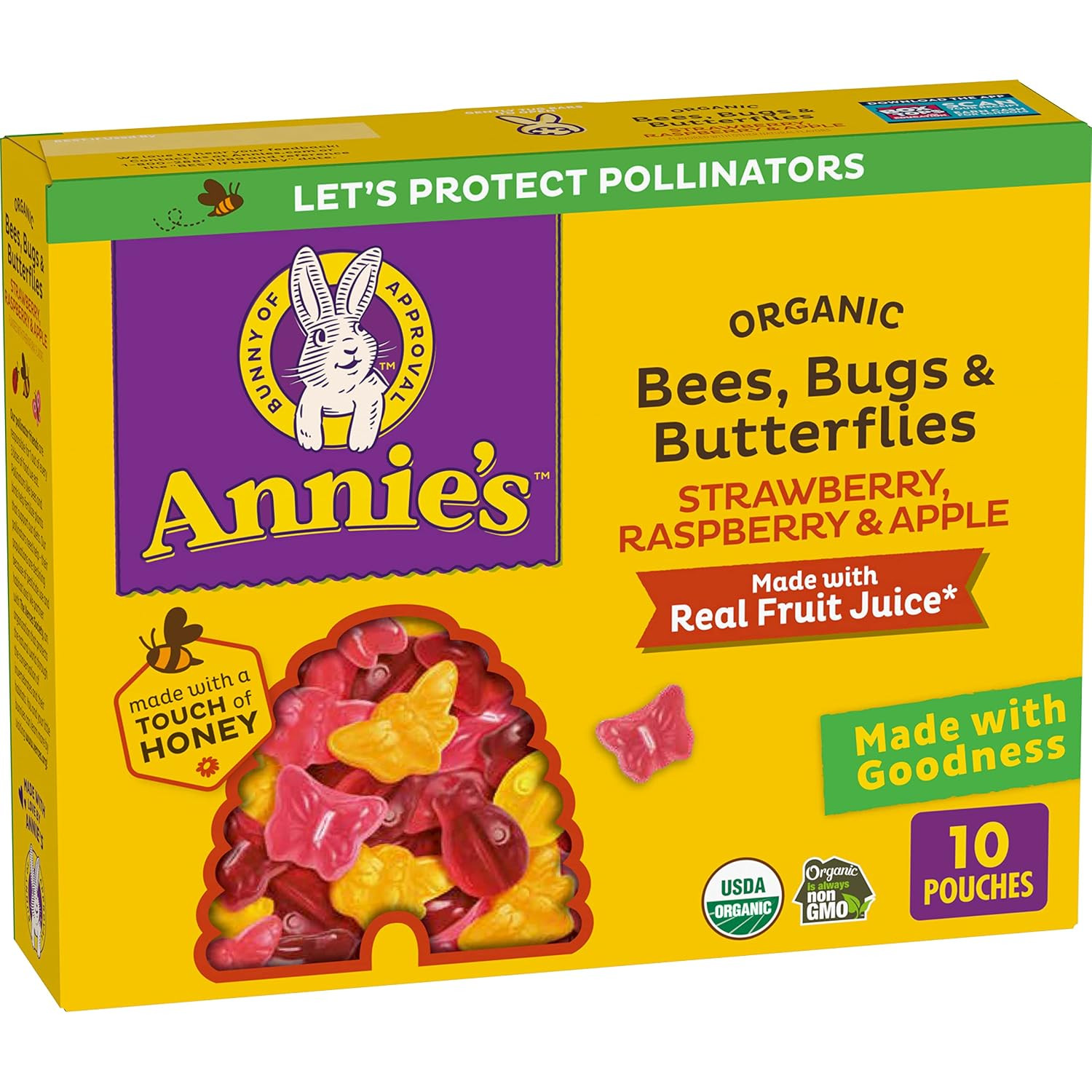 Annie's Organic Bees, Bugs, and Butterflies Fruit Flavored Snacks, 10 Pouches, 7 oz. | Amazon (US)