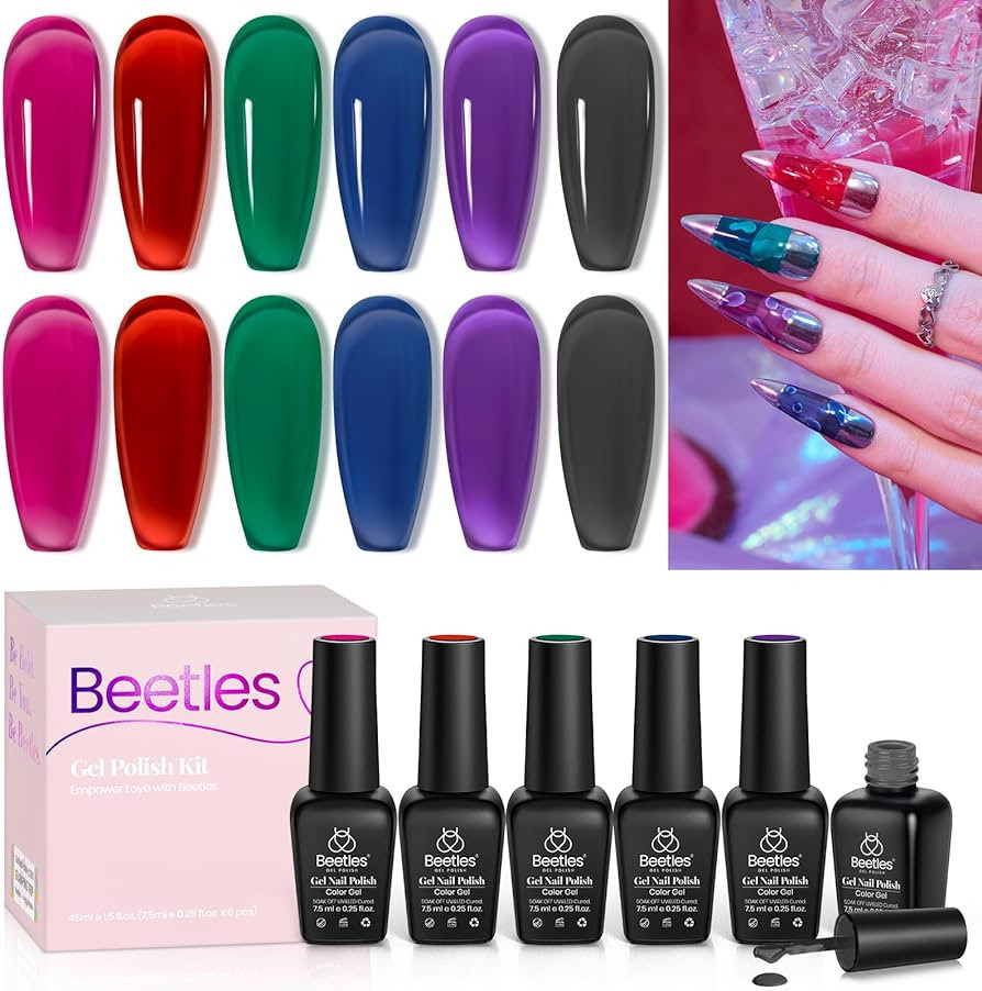 beetles Gel Polish Jelly Gel Nail Polish 6 Colors Blue Pink Green Red Black Jelly Nail Polish Gel... | Amazon (US)