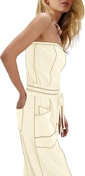 LAMISSCHE Womens Casual Strapless Jumpsuits off the Shoulder Summer Rompers Sleeveless One Piece ... | Amazon (US)