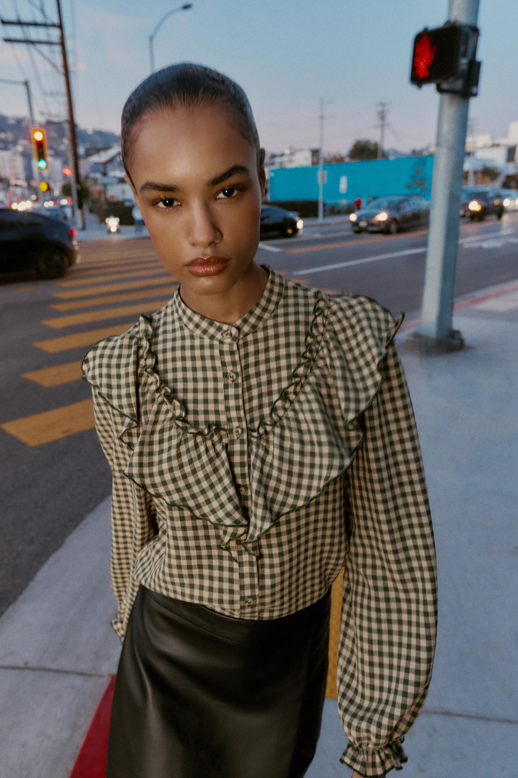 RUFFLED GINGHAM BLOUSE | Zara US
