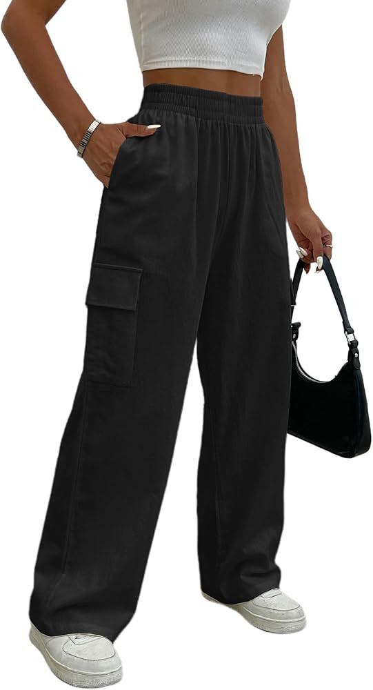 Cargo Linen Pants for Women Summer Wide Leg Palazzo Beach Pants Lightweight Women's Casual Pants ... | Amazon (US)