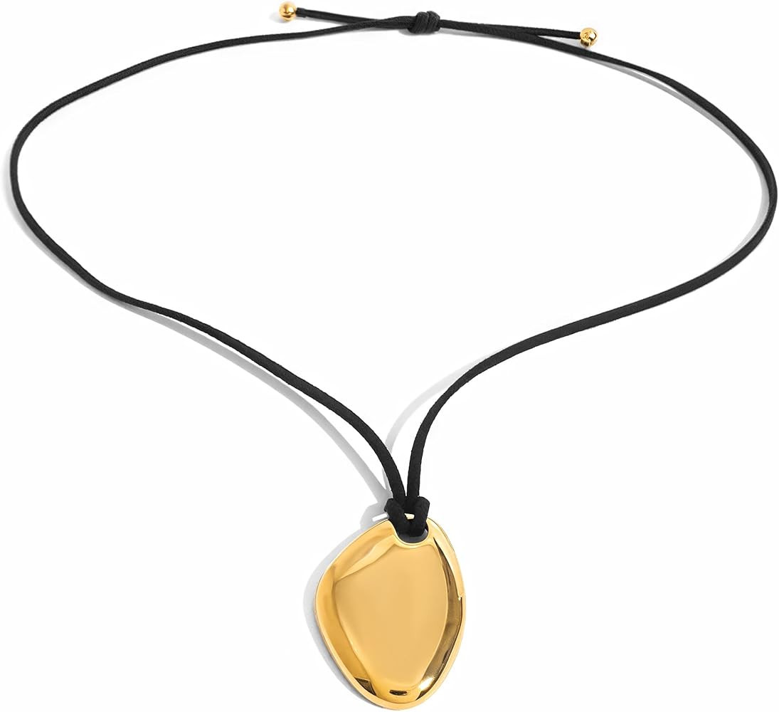 Chunky Gold Necklace with Unique Oval Pebble Statement Necklace for Women,18k Gold Plated Stainle... | Amazon (US)