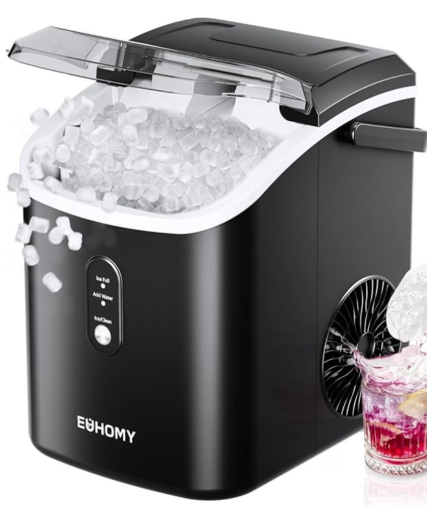 EUHOMY Nugget Ice Maker Countertop with Handle, Ready in 6 Mins, 34lbs Per Day, Removable Top Cover, Auto-Cleaning, Portable Sonic Ice Maker with Basket and Scoop, for Home/Party/RV/Camping (Black) 

 #LTKU #LTKHome #LTKSaleAlert