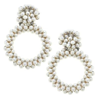 Liana Glass Bead Open Circle Statement Drop Earrings in Ivory Pearl | CANVAS