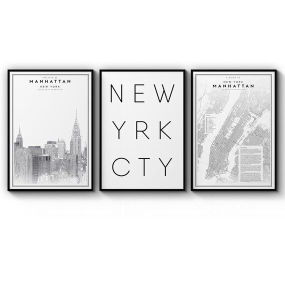 Set of New York City Minimal Art Black and White Empire State Building Elegant Artwork Poster Pri... | Etsy (US)