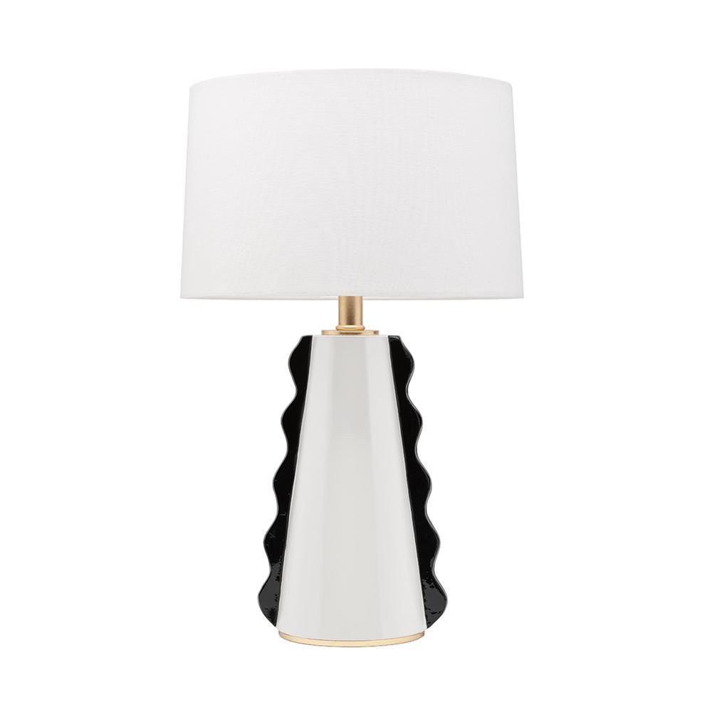 HUDSON VALLEY LIGHTING Faith 22.5 in. 1-Light Black/White/Gold Leaf Table Lamp with Off White Shade | The Home Depot