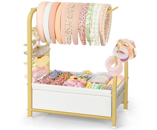 Keebofly Headband Holder Stand - Versatile Organizer for Scrunchies, Bows & Claw Clips - Compact Hair Accessories Storage for Girls, Women, Babies,Golden | Amazon (US)