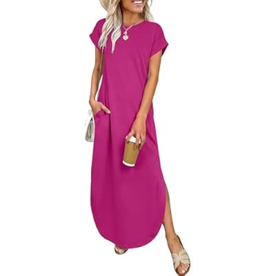 ANRABESS Womens Summer Maxi Dress 2026 Casual Short Sleeve Loose Split Wrinkle-Free Beach… | Amazon (US)