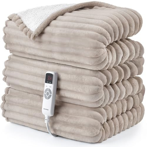 Hansleep Heated Blanket Electric Blanket Twin, Heating Blanket with 9 Heating Levels and 10-Hour Timer Auto Shut Off, Washable Soft Warm Winter Blanket, 62 x 84 Inches, Linen | Amazon (US)