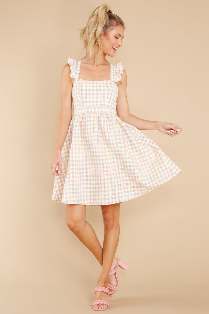 Darling Of Mine Ivory Multicolor Checkered Dress | Red Dress 