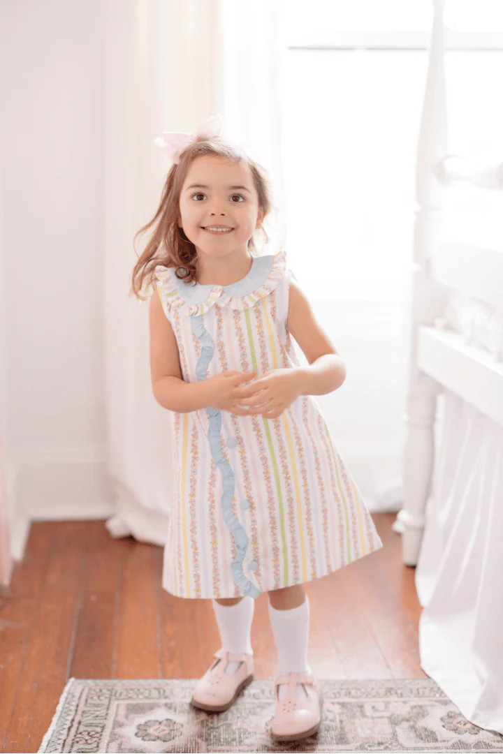 TSF x Shelby Back Pretty Floral Stripe Button Dress | The Smocked Flamingo